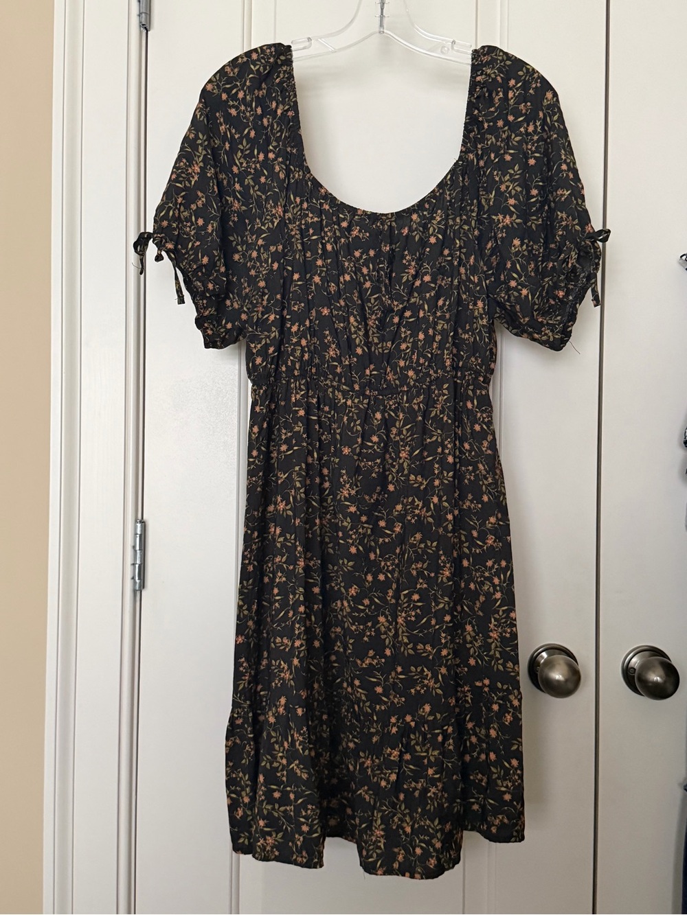 Liberty Love Black Midi Dress with Peach Floral Print